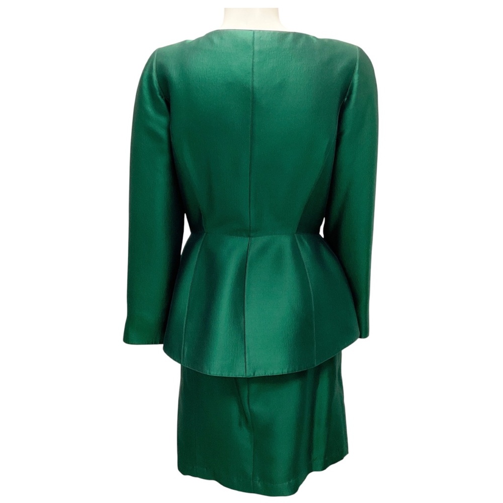 THIERRY MUGLER VINTAGE GREEN SILK JACKET AND SKIRT SUIT SET - Picture 3 of 5